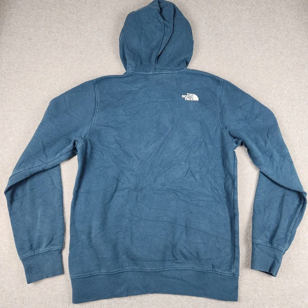 The North Face Hoodie Mens Small Blue Circular Design Graphic‎ Box Logo Pullover